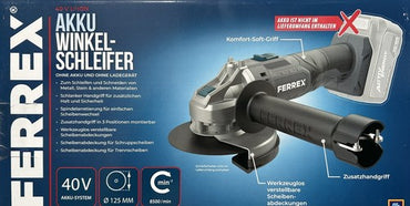FERREX 40V Cordless Angle Grinder 125mm with Auxiliary Handle No Battery