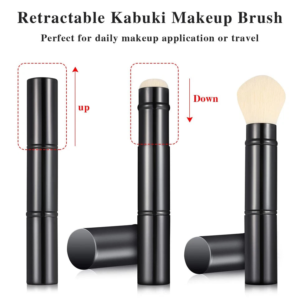 Double-Ended Retractable Kabuki Makeup Brush for Blush, Powder, Foundation