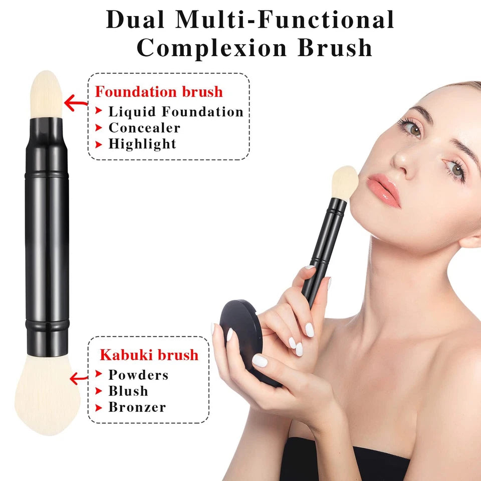 Double-Ended Retractable Kabuki Makeup Brush for Blush, Powder, Foundation