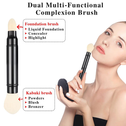 Double-Ended Retractable Kabuki Makeup Brush for Blush, Powder, Foundation