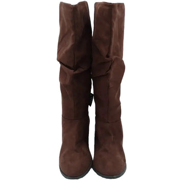 a.n.a Brown Suede Women's Slip‑On Boots with High Wedge Heel