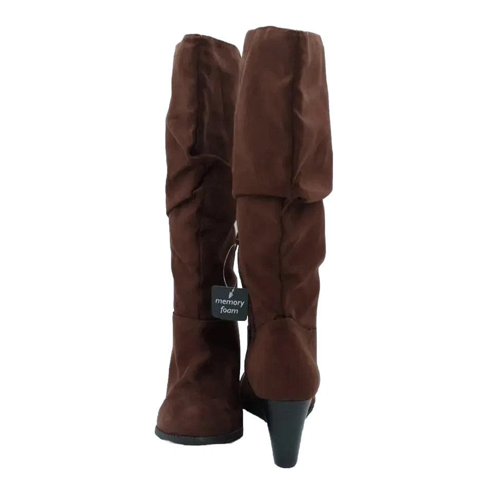 a.n.a Brown Suede Women's Slip‑On Boots with High Wedge Heel