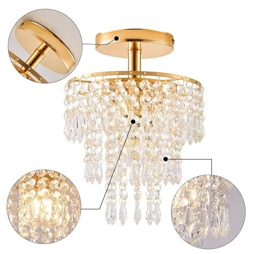 Gold Mini 3-Tier Crystal Chandelier for Small Spaces