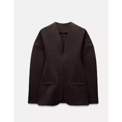 Zara Women's Chic Fitted Interlock Blazer - Essential Versatile Brown Jacket