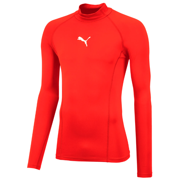 Puma LIGA Performance Long Sleeve Baselayer Tee - Red Athletic Compression Shirt