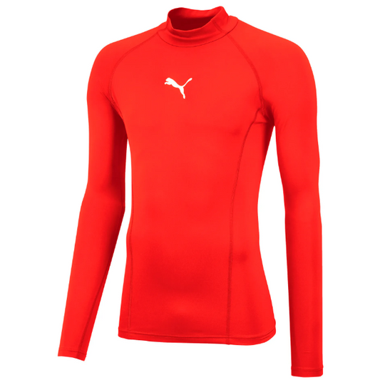 Puma LIGA Performance Long Sleeve Baselayer Tee - Red Athletic Compression Shirt