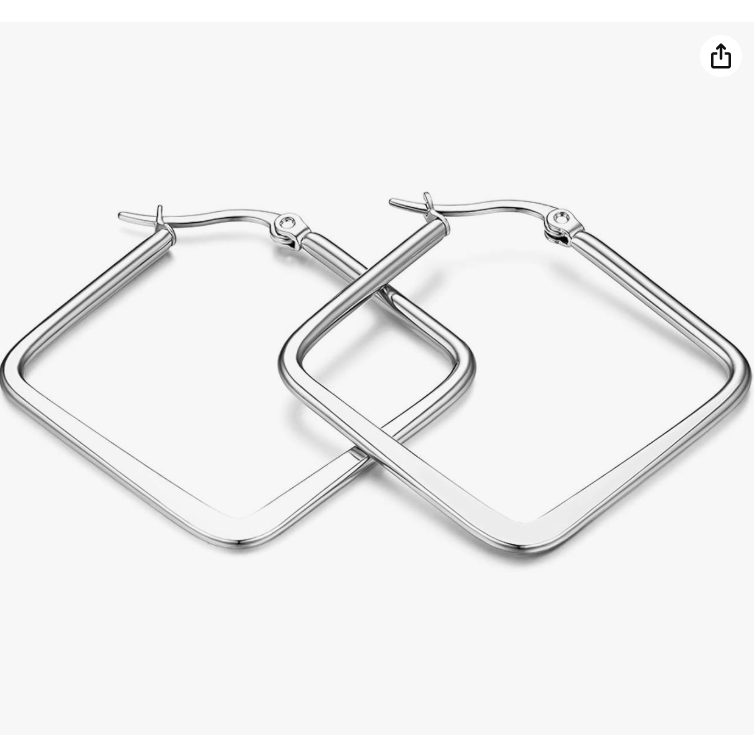Flongo Stainless Steel Hoop Earrings for Women: Large Square Polished Charm