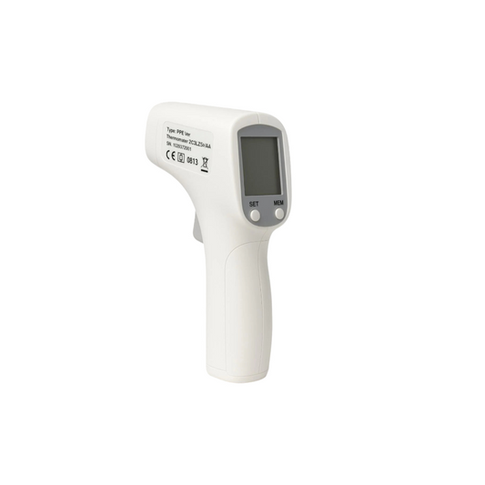 White infrared thermometer on a white background