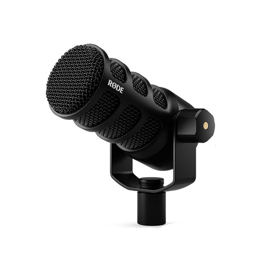 Black Rode microphone on a white background