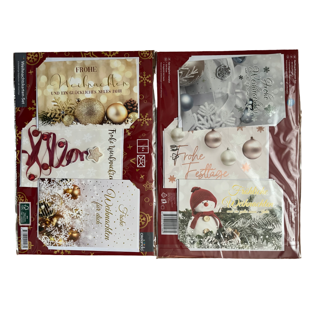 Two Christmas-themed greeting cards on a white background