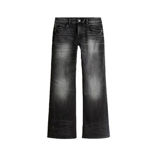 Black wide-leg jeans on a light white background