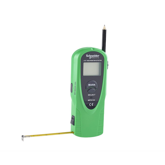 Green electronic device with digital display on a white background