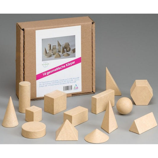 14 Diverse RE-Wood® Geometric Solids Set for Hands-On Geometry Learning