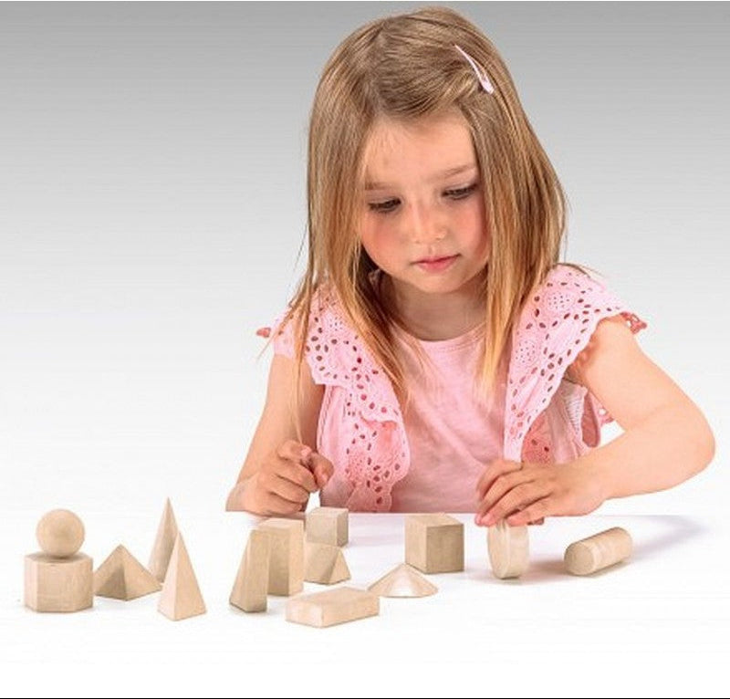 14 Diverse RE-Wood® Geometric Solids Set for Hands-On Geometry Learning