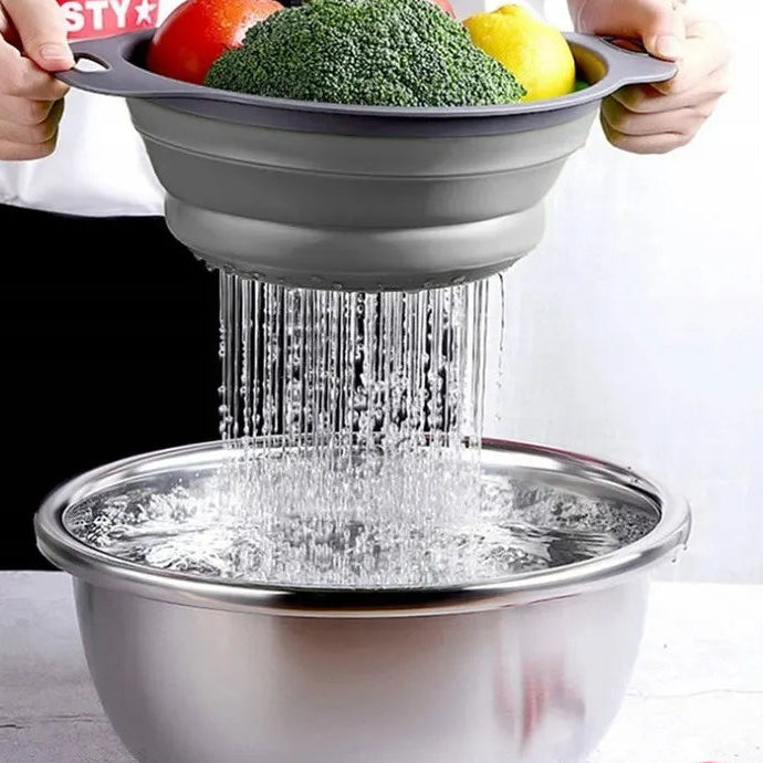Silicone Folding Colander Strainer Skimmer Gray 24.5 cm