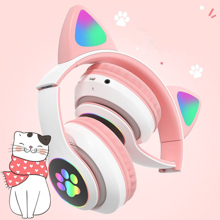 Headphones Cat Ear Wireless LED Light Up Bluetooth Headset