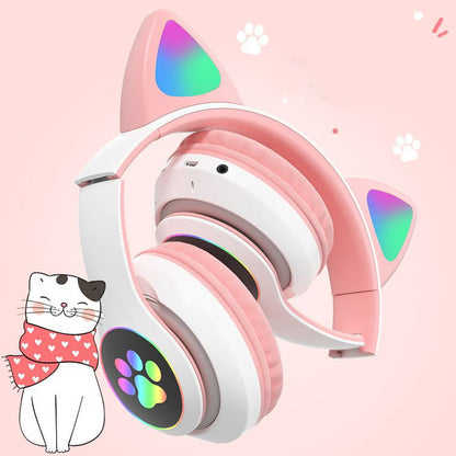 Headphones Cat Ear Wireless LED Light Up Bluetooth Headset