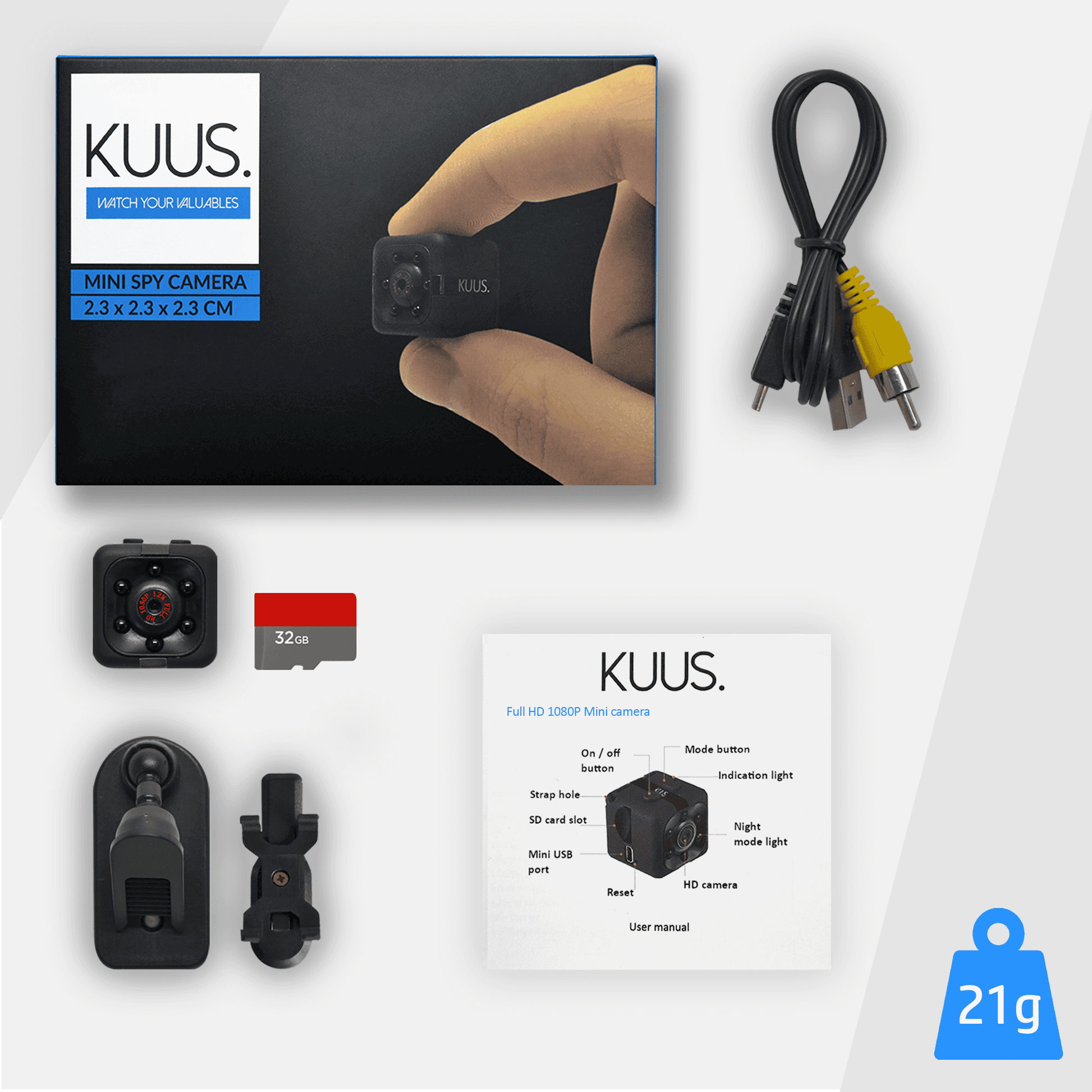 KUUS. C1 Full HD 1080p Mini Hidden Wireless Spy Security Camera 32GB SD Card