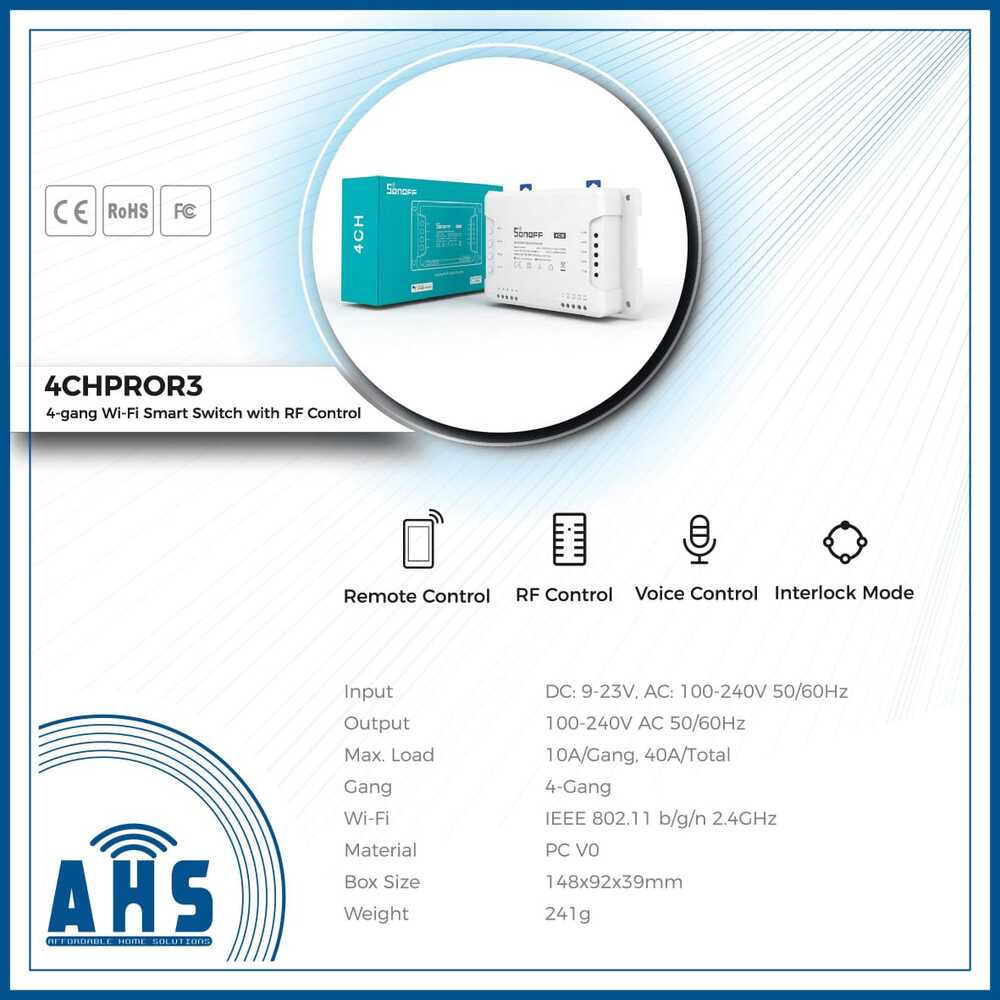 SONOFF 4CH Pro R3 4‑Gang WiFi Smart Switch with RF