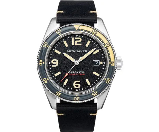 Spinnaker Fleuss Automatic 43mm Men's Dive Watch with Black Dial and Leather Strap
