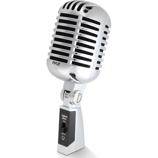 Pyle Classic Retro Dynamic Vocal Microphone - Vintage Silver Cardioid Mic with XLR Cable