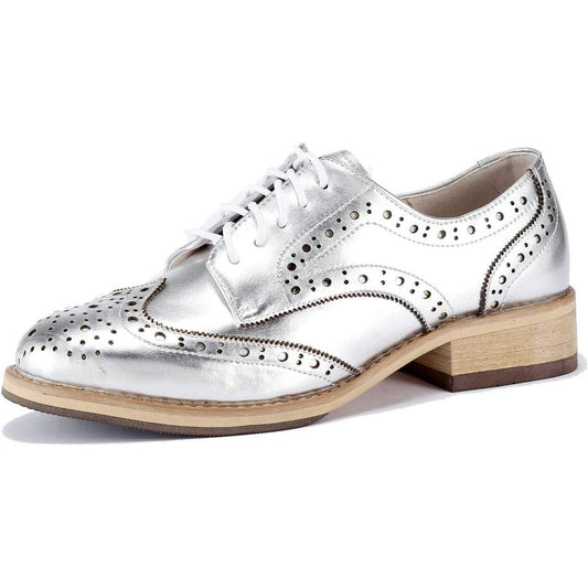 U-lite Women's Perforated Lace-Up Wingtip Leather Flat Oxford Shoes
