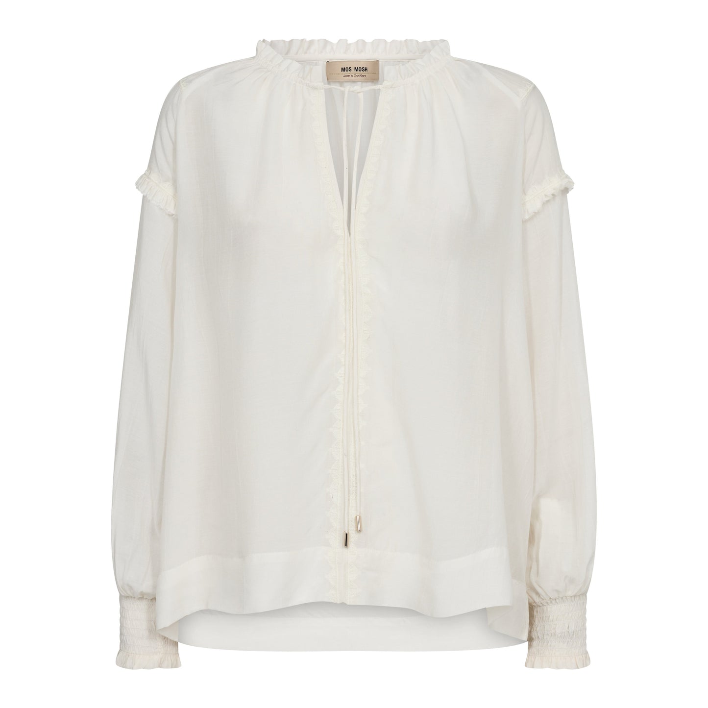 Mos Mosh Arb Sansa Embroidered V-Neck Blouse - Ecru Long-Sleeve Top
