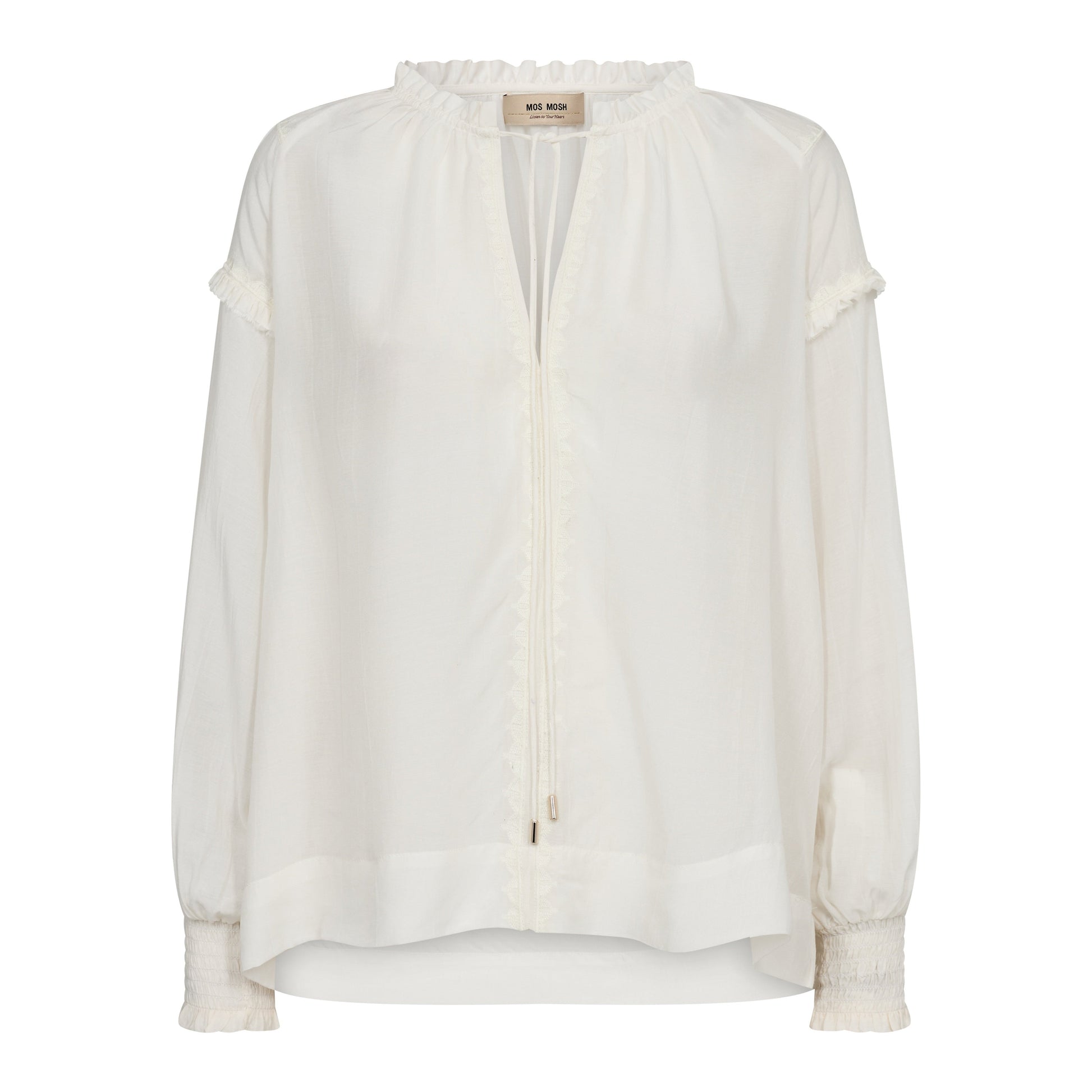 Mos Mosh Arb Sansa Embroidered V-Neck Blouse - Ecru Long-Sleeve Top