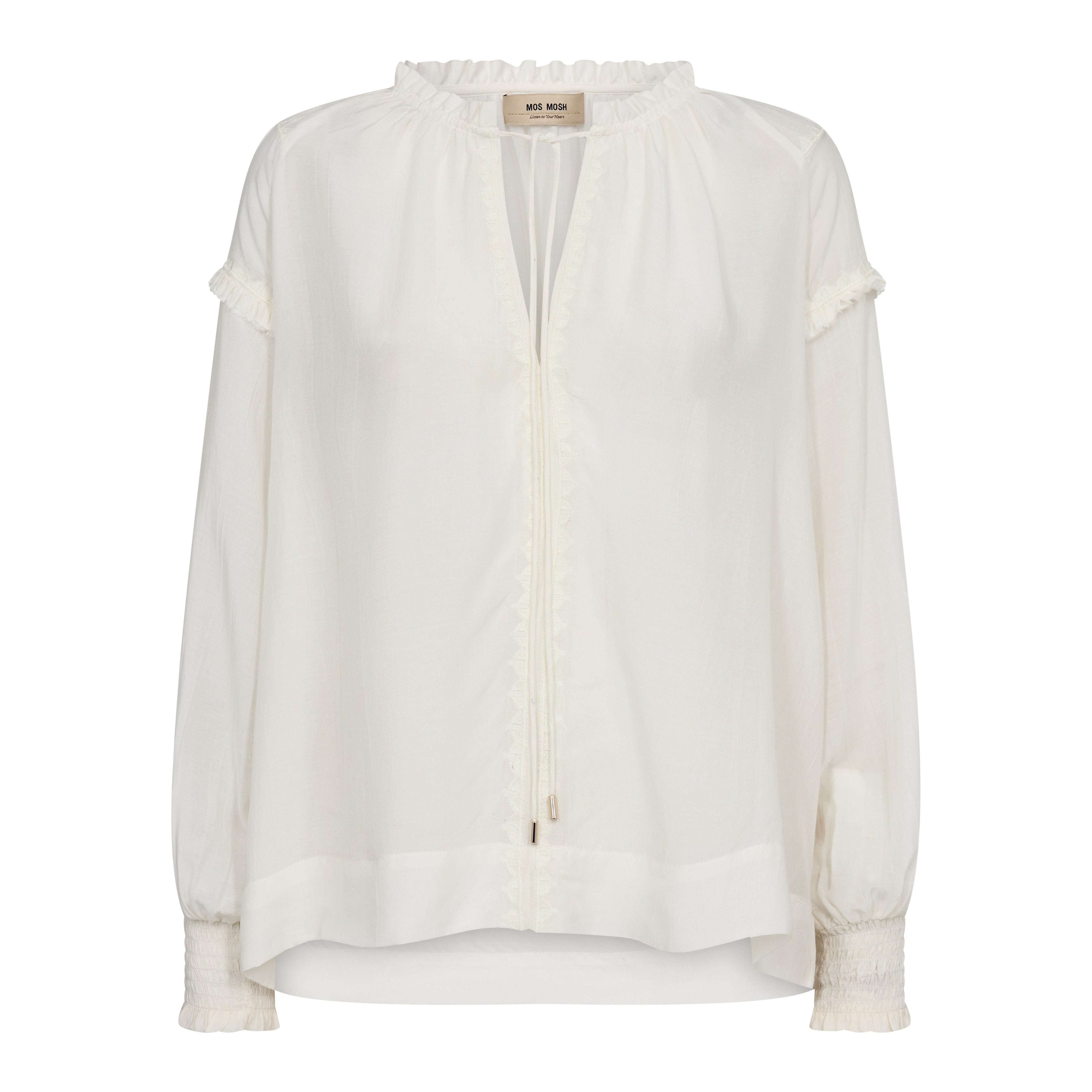 Mos Mosh Arb Sansa Embroidered V-Neck Blouse - Ecru Long-Sleeve Top