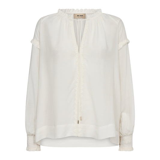 Mos Mosh Arb Sansa Embroidered V-Neck Blouse - Ecru Long-Sleeve Top