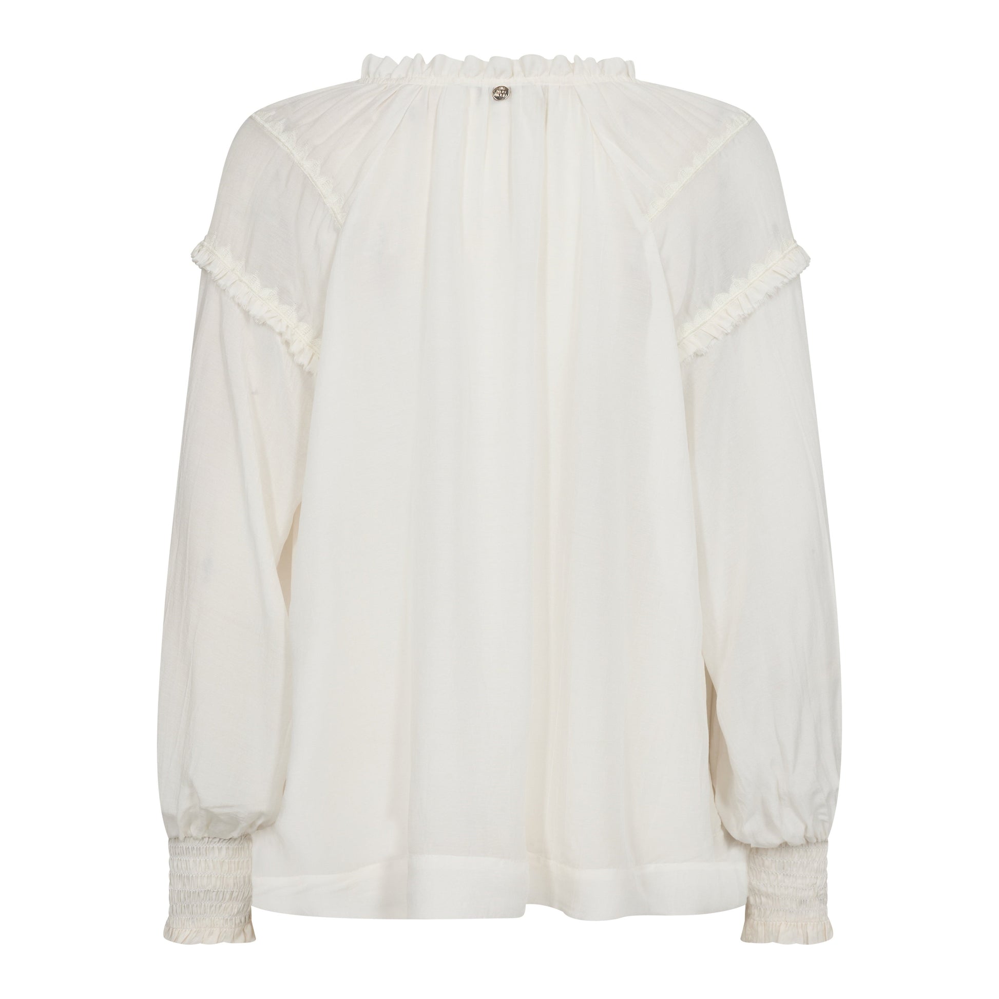 Mos Mosh Arb Sansa Embroidered V-Neck Blouse - Ecru Long-Sleeve Top
