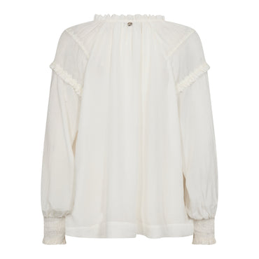 Mos Mosh Arb Sansa Embroidered V-Neck Blouse - Ecru Long-Sleeve Top