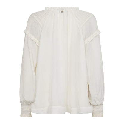 Mos Mosh Arb Sansa Embroidered V-Neck Blouse - Ecru Long-Sleeve Top
