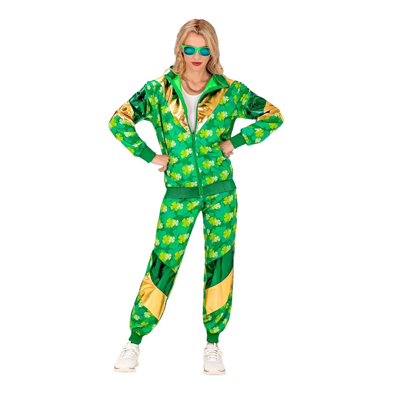 Lucky Shamrock Green St. Patrick's Day Tracksuit Costume with Gold Accents