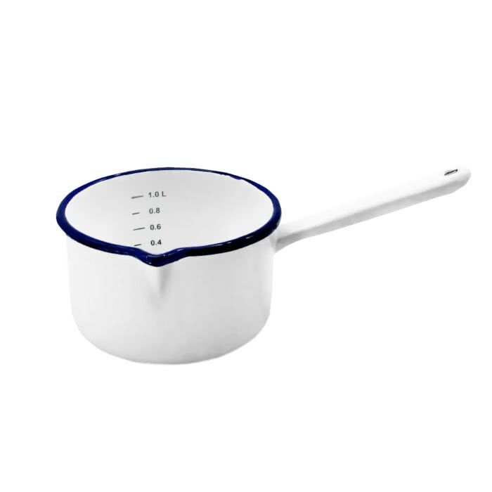HUSUM 14cm Enamel Saucepan: Spout, Liter Scale, 1 Liter, Induction Cookware