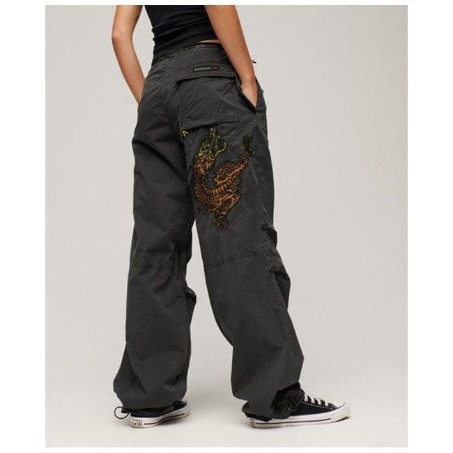 Superdry X Ringspun Women's Washed Black Boyfriend Cargo Pants - Loose Fit