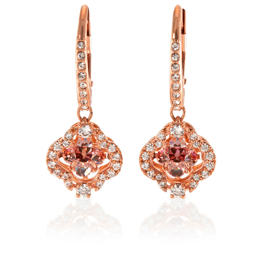 Swarovski Sparkling Dance Rose-Gold Tone Clover Pierced Earrings with Pink Crystal
