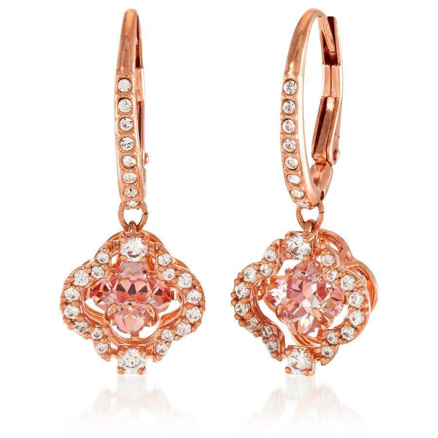 Swarovski Sparkling Dance Rose-Gold Tone Clover Pierced Earrings with Pink Crystal