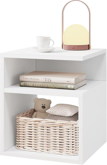EUGAD White Wooden Bedside Table with Open Compartments