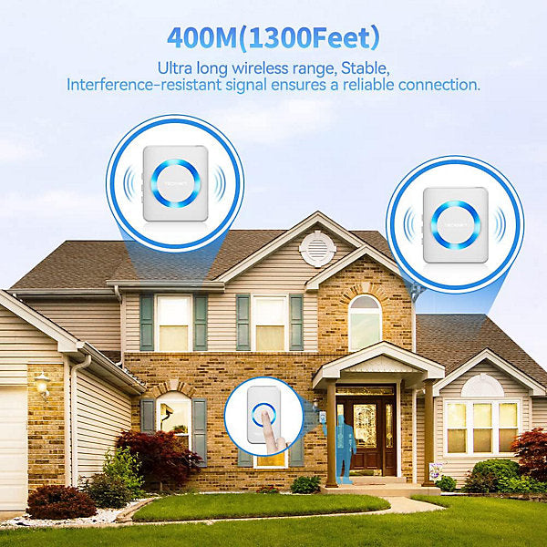 TeckNet Twin Wireless Doorbell Kit: IP65 Waterproof, 1300ft Range, 60 Chimes