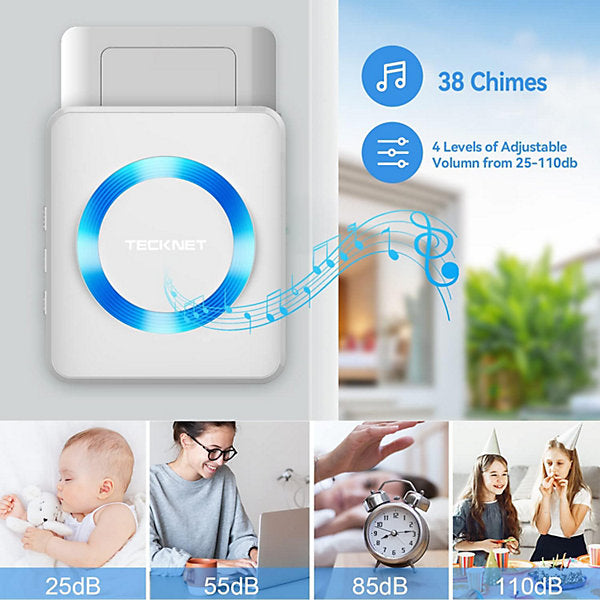 TeckNet Twin Wireless Doorbell Kit: IP65 Waterproof, 1300ft Range, 60 Chimes