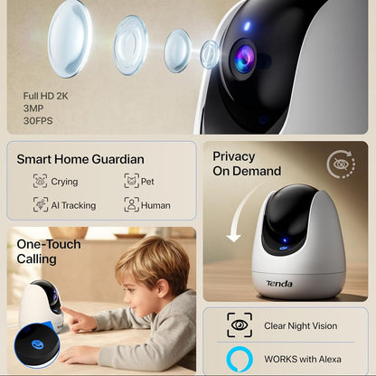 Tenda CP3 Wireless Indoor IP Camera 3MP White