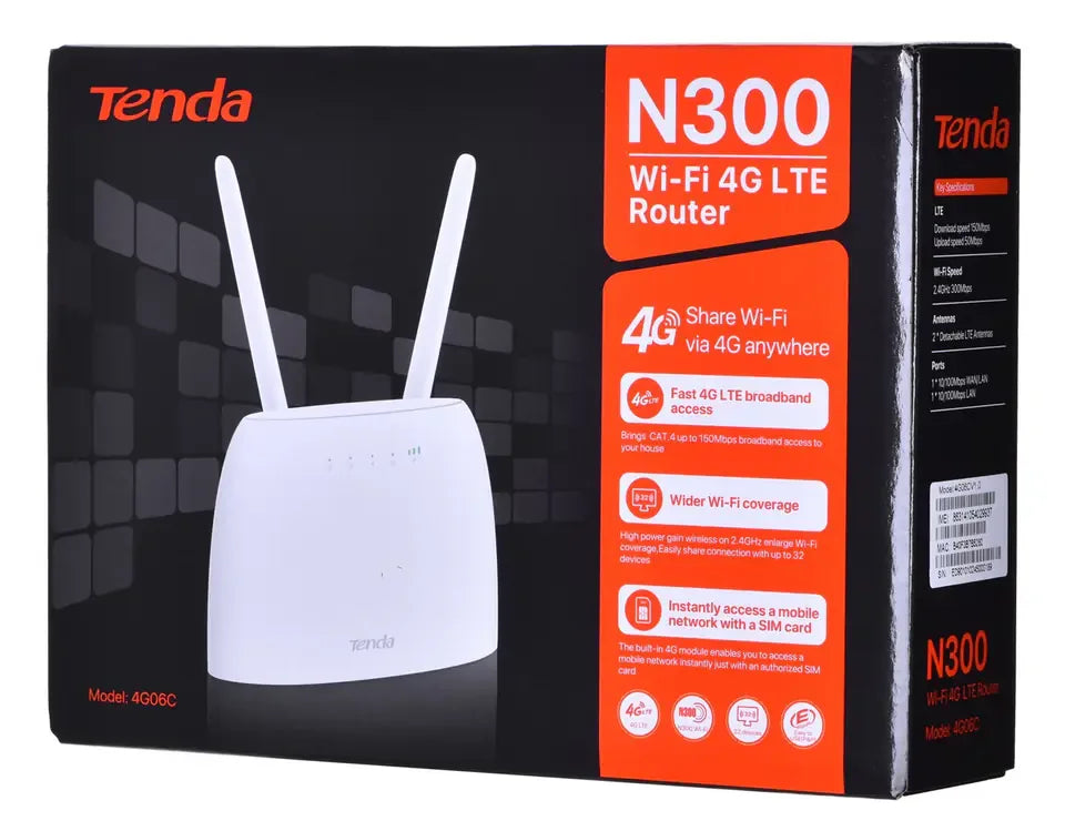 Tenda N300 4G LTE Wireless Router Single-Band 2.4GHz Fast Ethernet White - Gomix Brands Outlet