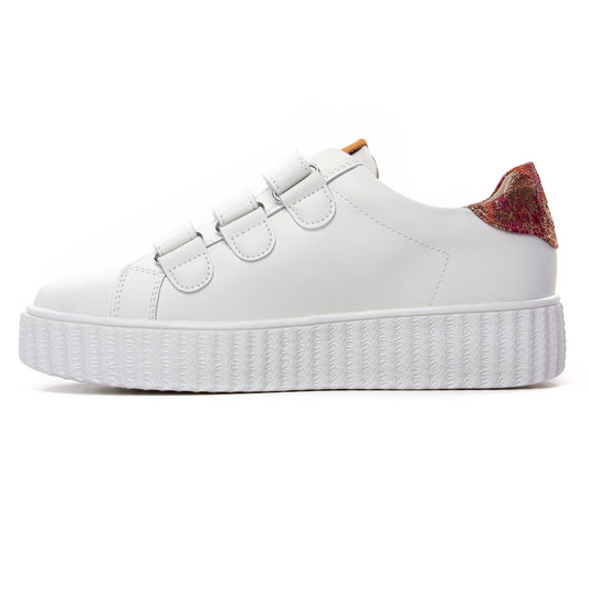 Vanessa Wu Susan Ocre White Orange Triple-Strap Platform Fashion Sneakers