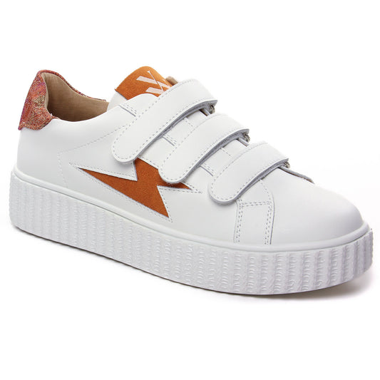 Vanessa Wu Susan Ocre White Orange Triple-Strap Platform Fashion Sneakers