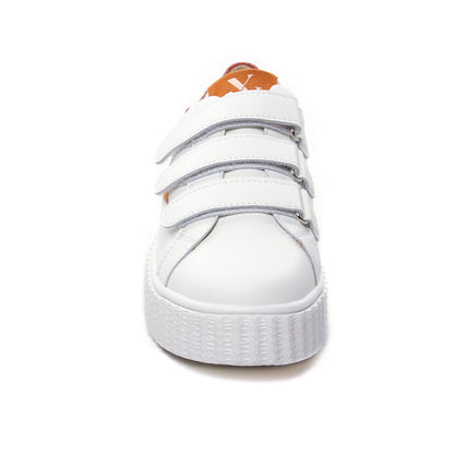 Vanessa Wu Susan Ocre White Orange Triple-Strap Platform Fashion Sneakers