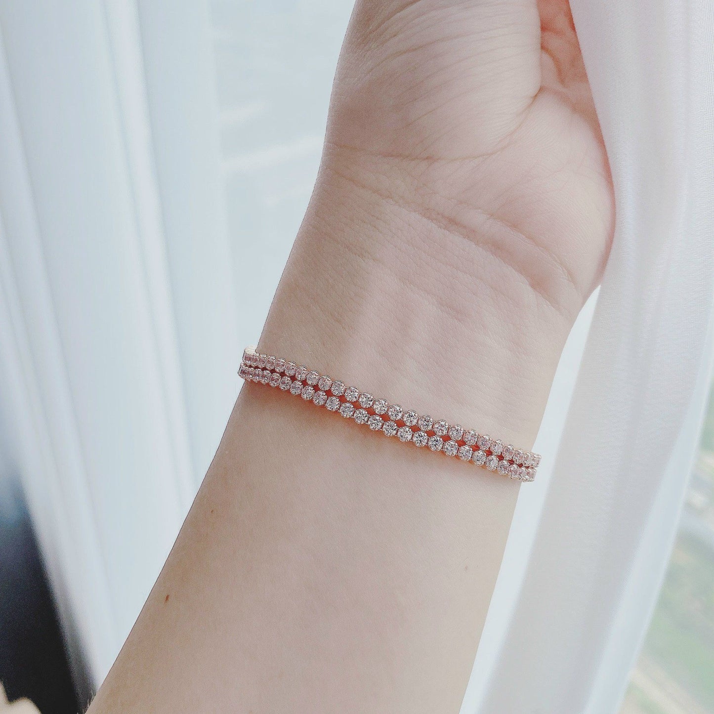Swarovski Subtle Crystal Bracelet Round Cut White Rhodium & Rose Gold Plated
