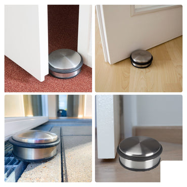 Heavy Duty Stainless Steel Round Door Stopper, Floor Mount, No Drilling Required