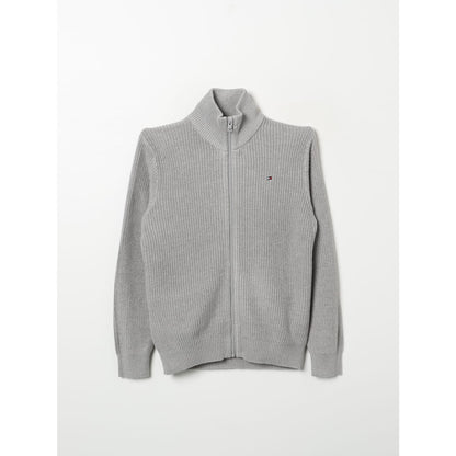 Tommy Hilfiger Kids' Grey Cotton High-Neck Zip Sweater for Boys