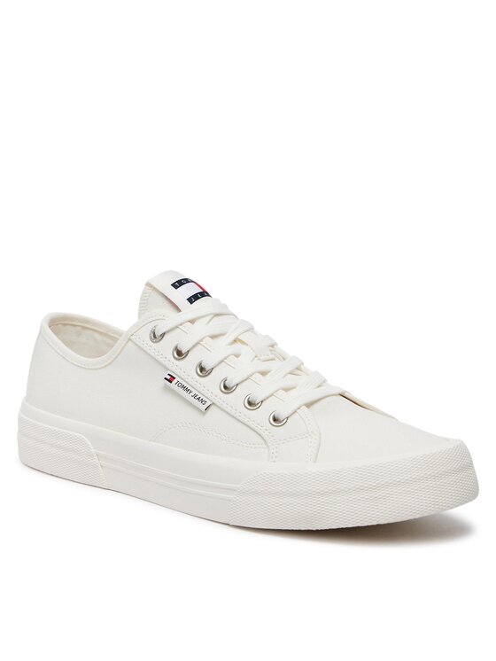 Classic White Canvas Low-Top Sneakers for Men by Tommy Jeans
